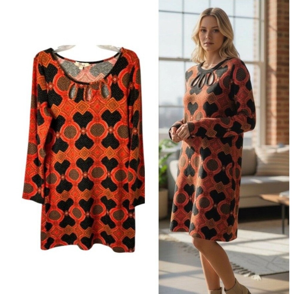 Aryeh Anthropologie LS Sweater Dress w Teardrop Cut-Outs Size XL Shift Dress